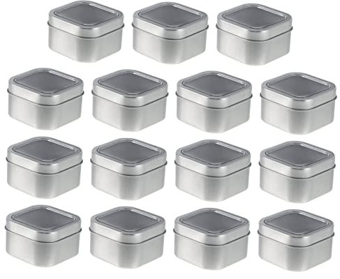 HOMSFOU 15pezzi Scatole Quadrate in Metallo Con Coperchi Finestra Per Candele Fai Da Te Scatole Per Cosmetici in e Pvc Resistenti Alla Rottura e Durevoli Con Superficie Liscia e Piacevole