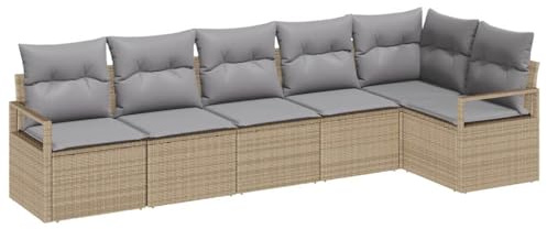 vidaXL Garten-Sofa-Set mit Kissen 6 pcs Beige und Hellgrau, Stylisches Garten- und Terrassenmöbel, modernes Rattan-Sofa, wetterfest, vielseitige Sitzmöglichkeiten