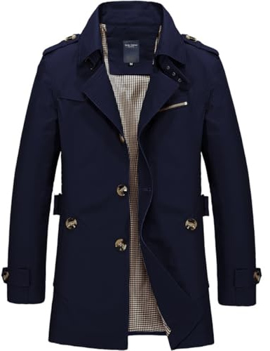 FM2018XSL Trench da Uomo Casual Lavoro Ufficio Giacca a Vento Antivento Cappotto Transizione Primaverile Autunno XL Blu Scuro