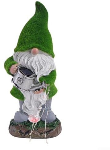 Honseadek Statue d'extérieur en résine - Lampe solaire - Décoration de cour fantaisiste avec motif nain floqué - Décoration de jardin à énergie solaire pour pelouse et terrasse (B)
