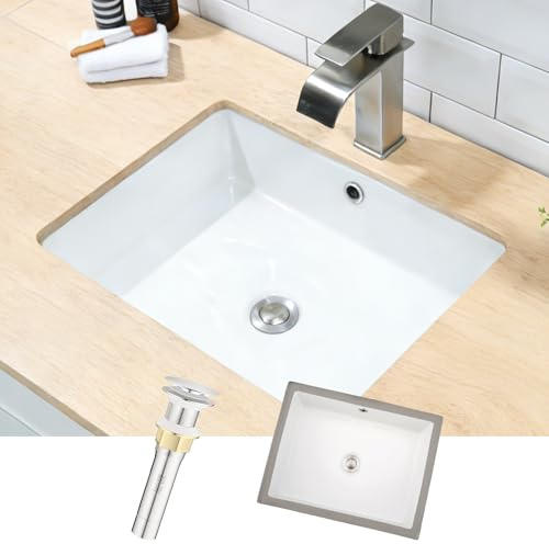 BoomHoze Lavabo Bajo Encimera de Cerámica Rectangular, con Rebosadero, Fregadero de Cocina Moderno para Espacios Pequeños, Resistente a las Manchas y el Amarilleo, Color Blanco, 500 x 380 x 180 mm