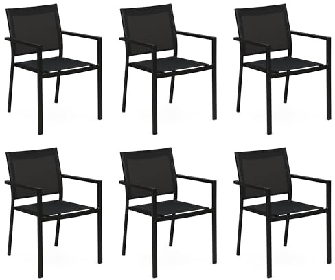 Gardissimo Gartenstuhl 6er Set Space, Outdoor Stuhl mit Armlehne, Armlehnensessel, Lehnstühle, Gartenstühle 120 kg belastbar, schwarz - anthrazit, wetterfest, stapelbar
