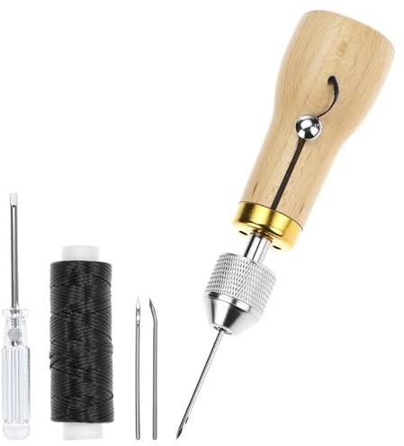 QWORK® Máquina de Coser a Mano con 2 Agujas para Telas Gruesas y Cuero