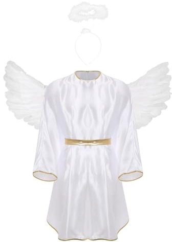 iiniim Herrängelkostym, julängel, klänning med änglavingar, helig bemärkelse, grekisk gud, kostym, halloween, karneval, vit, 3XL