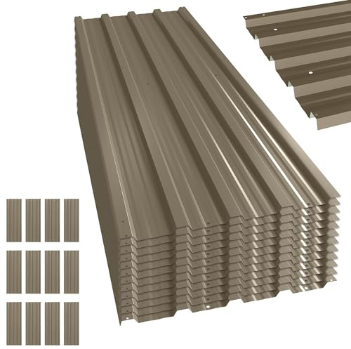 Outsunny 12x Paneles para Tejado de Acero Galvanizado, Chapas Perfiladas de Techo 7m², para Caseta de Herramientas, Cobertizo, Garaje, Exterior, 129x45cm, Marrón