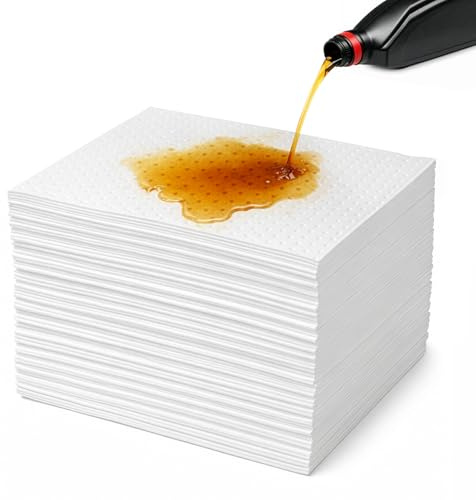 GreenWhim 100 Pack Premium Oil 50 x 40 cm Absorbent Pads Hydrophobic Spill Control Mats For Oil Fuel And Petroleum Based Fluids Industrial Workshop Marine Use