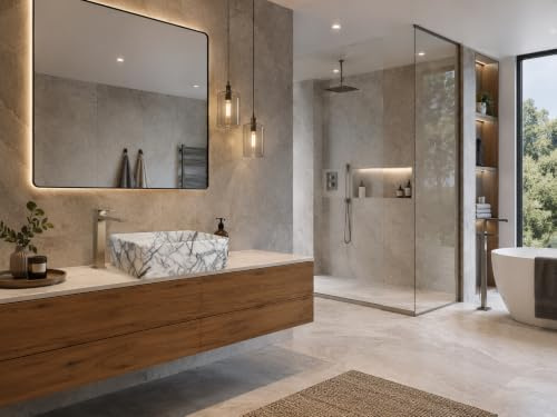 Lavabo da Appoggio in Marmo Lilac 50x40x15 cm, Lavandino Rettangolare Monoblocco in Pietra Naturale per Bagno