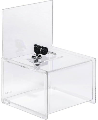 SIGEL VA151 abschließbare Spendenbox / Losbox, aus hochwertigem und besonders stabilem Acryl, 15 x 15 x 21,2 cm, mit Einstecktafel für A6 quer | VA151, Mit Schloss und Einstecktafel, 15 x 15 x 21,2 cm