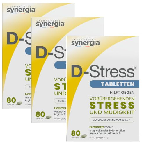 D-STRESS COMPRIMÉS Lot de 3 + 1 Produit Synergia Offert | Magnésium de 3ème Génération + Taurine + Arginine + Vitamines B | Gère le Stress du Quotidien et Réduit la Fatigue | LABORATOIRE SYNERGIA
