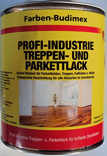 Farben-Budimex Profi-Industrie Treppen- u. Parkettlack/farblos/seidenglanz / 5 l/transparenter Überzugslack auf Polyurethan-Acrylatbasis/v. Fachhandel, für höchste Ansprüche