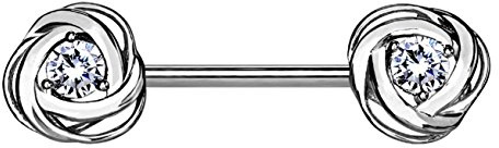 beyoutifulthings Brustwarzen-Piercing 2 ZIRKONIA Rosen Brust-Piercing Nippel-Piercing Edelstahl Silber Roségold Gold Stab 1,6mm 14mm