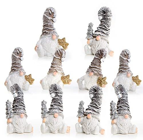 Logbuch-Verlag Wichtel Figuren Set, 10 kleine Weihnachtswichtel, Mini Santa Figuren Weihnachten Gold Silber glitzernd, kleine Geschenke 7 cm