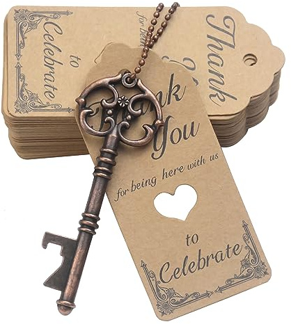 52pcs Vintage Key Bottle Openers for Rustic Wedding Favors Antique Copper | Guest Souvenir Gift Set with Escort Thank You Tag Card ,Keychain for Party Decoration,Wedding Accessories