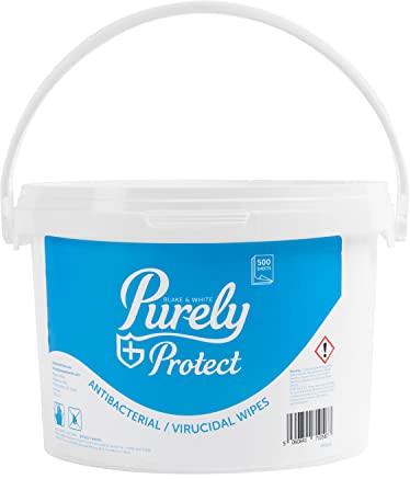 Blake & White Purely Protect Virucidal & Antibacterial Wipes - Fast Drying Biodegradable Multi Purpose Cleaning Wipes for Household Surfaces - Tub of 500 - EN1276 & EN14480 Certified