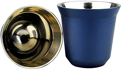 ANCLLO Tasse à café épaisse en acier inoxydable à double couche anti-brûlure antidérapante de 80 ml, tasse à café compacte et portable pour conservation de la chaleur (couleur : bleu)