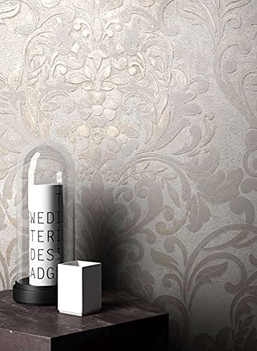 NEWROOM carta da parati Beige Lucido Tessuto non Tessuto - Barocco Taupe Ornamento Splendore Glamour