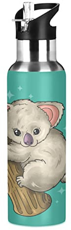 Vnurnrn Koala Mignon Ours Animal Bouteille d'eau Isotherme avec Paille en Acier Inoxydable Gourde 600ML, Sans Bpa Gourdes Eau pour Enfant Sport Randonnée École Bureau