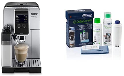 De'Longhi Dinamica Plus Perfetto ECAM370.85.SB, Coffee Bean Machine, Espresso Coffee Maker with LatteCrema System for Automatic Cappuccino, Dedicated App, Touch Display, Silver/Black & Coffee Care Kit