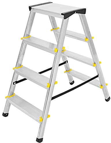 Zweiseitige Aluleiter Klappleiter Haushaltsleiter 2x4 Stehleiter Tragkraft 150kg TÜV | 4 Stufen / 150kg
