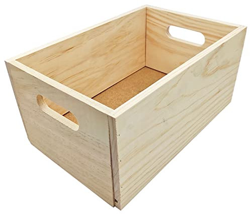 Acan Caja de Almacenamiento de Madera con Asas, Caja Rectangular Decorativa, almacenaje Documentos, Juguetes, Herramientas, Comida, Ropa, 14 x 30 x 20 cm