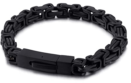 Daesar Männer Armband Partner Edelstahl, 7MM Königsarmband mit Bajonettverschluss Charm Herren Armband 21CM Schwarz Freundschaftsarmband