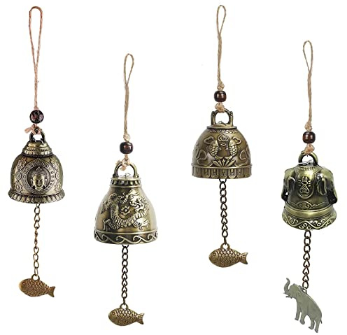 4 Stück Segen Glocke Windspiele, Fengshui Glocke Dragon Bell, Feng Shui Glocken, Fengshui Windspiele für Hausgarten, Feng Shui Chimes, Feng Shui Windspiel Bell, Windspiele Segen Glocke,Haus Garten