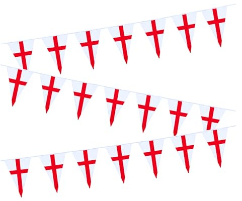 10m/33ft England St George Triangle Bunting for FIFA 2026 World Cup – 25 St George Cross PVC Flags 20 x 30cm Football Party Decorations for Pub and Street Celebrations