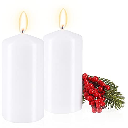Robin Goods® 2 Candele a Colonna - Candele a Colonna Decorative per Ogni Occasione - Candele di Cera per Artigianato e Decorazione - Candele a Colonna Non profumate per ghirlande (Bianco - 2 Pezzi)