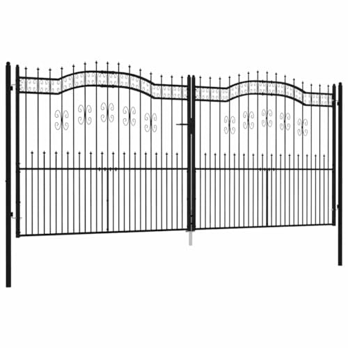 vidaXL Puerta de Valla Cancela de Cerca Jardín Patio Granja Entrada Exterior al Aire Libre Punta Lanza Acero Recubierto Negro 406x223cm