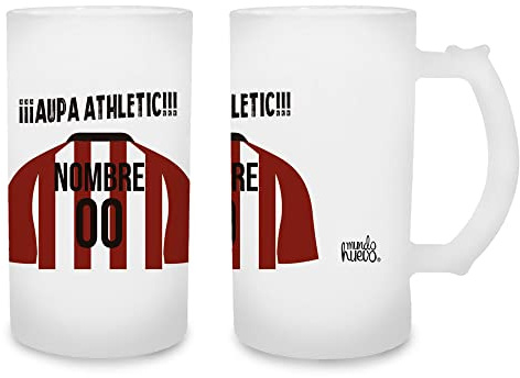 Mundohuevo Jarra de Cerveza Personalizada Athletic de Bilbao 500 ml. Vidrio Esmerilado. Regalo Original. Hogar