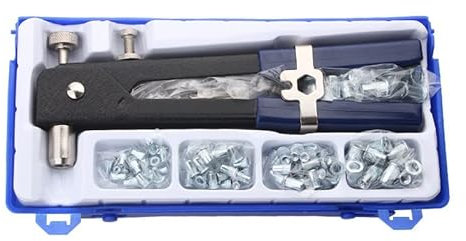 86 PCS Heavy Duty Blind Rivet Nut Kit Set, Thread Hand Riveter with 80PCS Metric Rivet Nuts Assortment M3 M4 M5 M6 M8 for Furniture Car Trailer Boat (LSDZHK-86PCS)