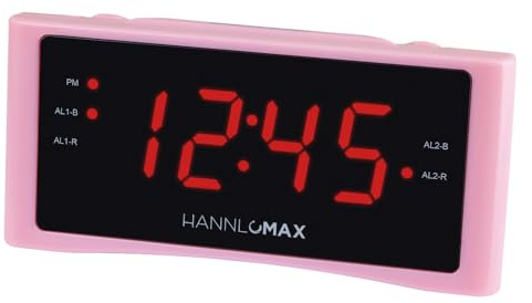 HANNLOMAX HX-151CR Alarm Clock Radio, PLL AM/FM Radio, Dual Alarm, 1.2 Red LED Display, AC Operation only. (Pink)