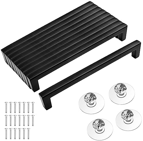 Tufa 10 Stück Möbelgriffe Schwarz 160mm, Küchengriffe mit 40 Schrauben und 4 Selbstklebende Griffe, Küchenschränke Schrankgriffe aus Edelstahl Schubladengriffe, Türgriffe für Küchenschränke