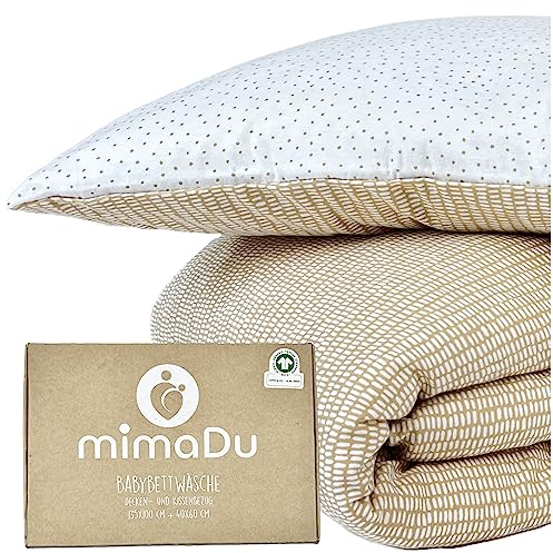 mimaDu Funda nórdica y Almohada Cuna bebé 100% algodón orgánico GOTS 40x60 + 100x135cm (Arena)