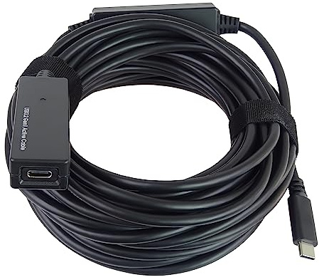 PremiumCord Aktives SuperSpeed USB 3.2 Gen1 Verlängerungskabel mit Repeater 10m, USB Typ C Buchse auf Typ C Stecker, 5 Gbit/s, 2x Geschirmt, AWG20/28, Farbe Schwarz, Länge 10m