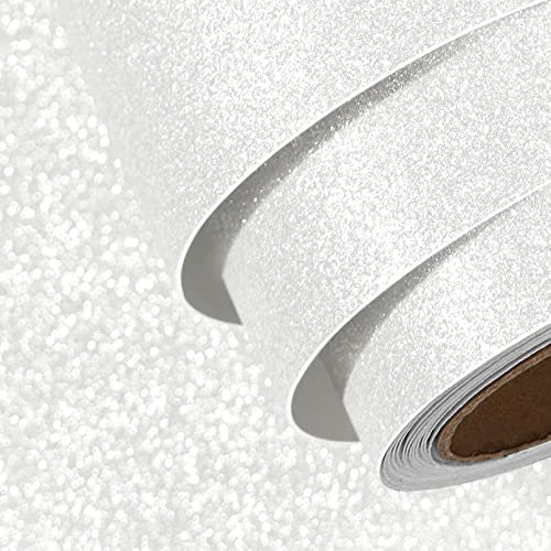 FunStick Carta da Parati Adesiva Muro Bianca Glitterata Camera da Letto Moderna Carta Autoadesiva per Mobili Bianco Fantasie Armadio Comodini Pellicola Adesiva Bianca per Mobili Glitter 40CM×2M