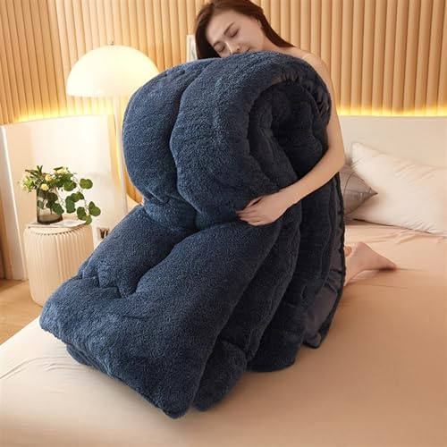 Lammsamt Stoff Wintersteppdecke, warme Kaschmirdecke hygroskopisch atmungsaktive Bettdecke Einzel Doppelbett, Wolle Herbst und Winter verdickte warme Steppdecke Home B&B (Farbe: Blau, Größe: 1,5 x 2,0