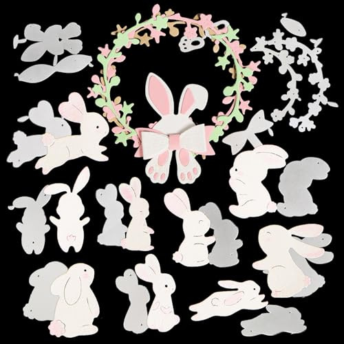 10 Stück Stanzschablonen Ostern Kaninchen Metall Prägeschablone Hasen Kranz Stanzformen Schablonen für Scrapbooking Karten Deko Handwerk DIY Dekoration Geschenk