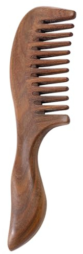 Peines Madera Natural Sándalo de Peine Dientes Anchos, Peine Pelo Rizado Curly Sin Peine Hecho a Mano Antiestática Peine de Madera
