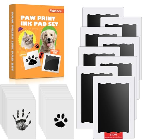 Nabance Pfotenabdruck Set für Hunde & Katzen, Hundepfoten Abdruck | Tintenloses Nasenabdruck Sauber Ungiftig 8 Stempelkissen & 16 Abdruckkarten, Auch für Fußabdruck Baby 0–6 Monate