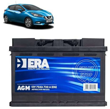 Batteria 70Ah A.G.M. per Nissan Micra V 1.0 benzina GPL 1.5 DCI gasolio 2016+