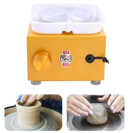 Mini-Töpferscheibe, Keramikradmaschine mit Einstellbarer Geschwindigkeit, Elektrische Töpferscheibe Keramik Maschine, für Schulkeramikunterricht, Töpferbar, Baumarkt, Heimgebrauch, 15*13cm (Gelb)