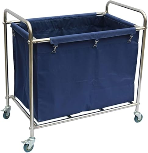 Utility Cart Organizer Storage Trolley Hotel Utility Storage Sortier Cart Leinen Trolley mit Abnehmbarem Edelstahlrahmen, Tragbarer Reinigungswagen mit Langlebigen Rollrädern (D), HUHZHZ, Dunkelbla