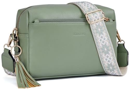 Roulens Damen Handy Umhängetasche,Veganem Leder Crossbody Schultertasche,Breiter Riemen Abendtasche mit drei Reißverschlussfächern Handtaschemit mit Kartenschlitz Verstellbar Abnehmbar Schultergurt
