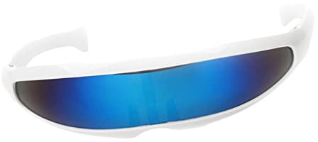 UxicRuya Visor Sunglasses with Blue Mirrored Lenses for Themed Events, White Frame