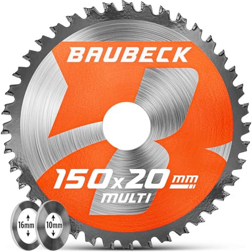 BAUBECK Sägeblatt 150x20 +16/10mm Adapter, 40Z, 1.5mm Schnitt in Holz & Alu, Akku 18v kompatibel mit BOSCH PKS 18 LI / 46, M. DCS551Z, Kreissägeblatt 150x10, Sägeblatt 150x10, Sägeblatt 150x20