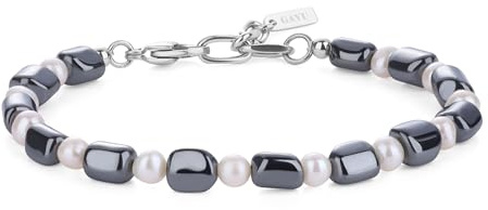 GAVU Herren Perlenarmband mit weißen Perlen und quadratischem Hämatit Glücksarmband für Männer