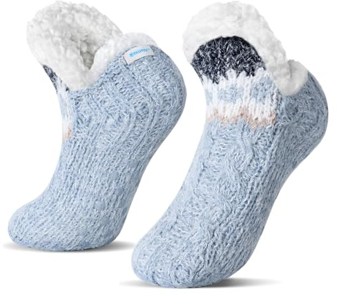 WOTENCE WOTNCE Chaussettes Chaussons Femme Hiver Chaud Antidérapantes Chaussettes Epaisses en Polaire Doublée pour Dames Chaussettes Chaudes Maison（Bleu）