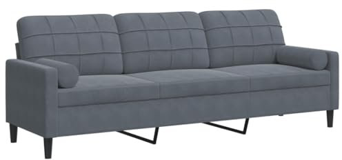 vidaXL Sofa 3-Sitzer, Couch mit Zierkissen Armlehnen Metallgestell, Polstersofa für Wohnzimmer, Loungesofa Sitzmöbel, Modern, Dunkelgrau Samt