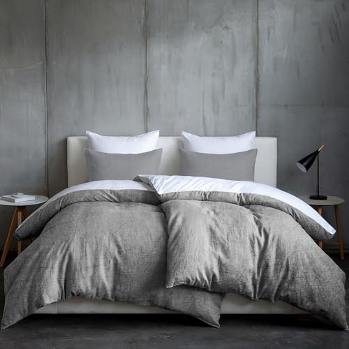 Dreamzie Bettwäsche 135x200 Baumwolle 4Teilig, Bettwäsche-Sets Hellgrau mit Reißverschluss, Ähnliche Textur wie Stone Washed Leinen, Enthält 2 Bettbezug 135x200 und 2 Kissenbezug 80x80, Oeko TEX